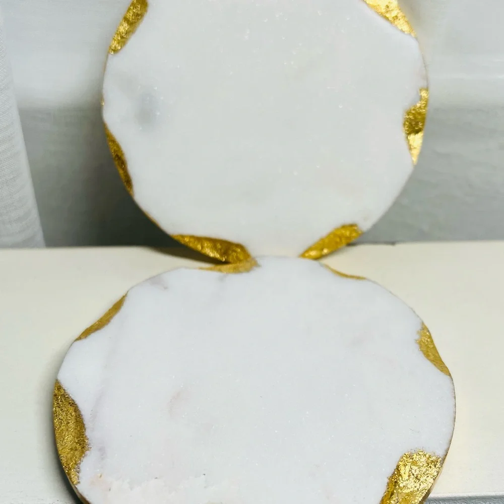 Goldinger Round Gold Edge Marble Coasters